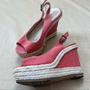 Big Buddha Fiona Coral Peep Toe Slingback Wedge Heels Sandals